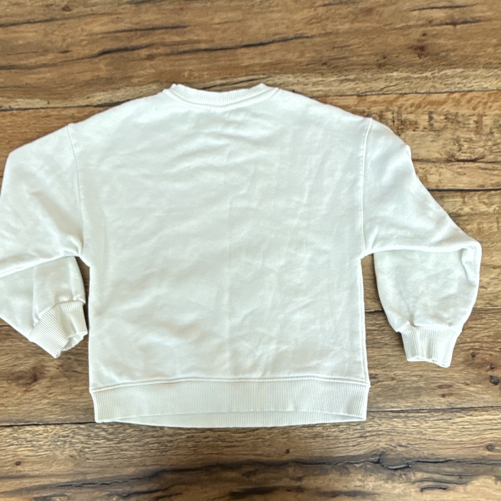 Zara Girls 8 White Crew Neck Pullover Sweatshirt Sequin Star Cotton Fleece - Picture 4 of 8